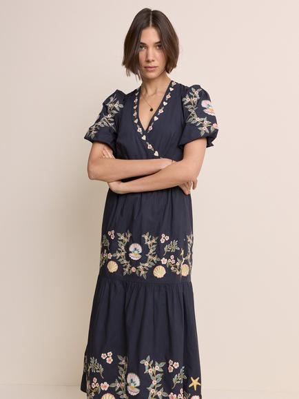 Nobody's Child Elizabeth Scarlett Jayden Embroidered Midi Dress, Navy, Navy