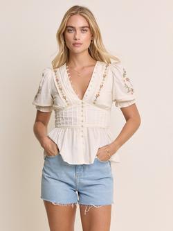 Nobody's Child Elizabeth Scarlett Seren Embroidered Dobby Top, White, White