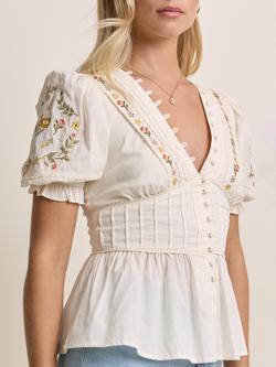 Nobody's Child Elizabeth Scarlett Seren Embroidered Dobby Top, White - view 2, White