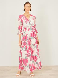 Yumi Blossom Floral Wrap Maxi Dress, Pink - view 2, Pink