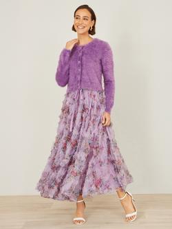 Yumi Floral Ruffle Mesh Midi Skirt, Lilac, Lilac