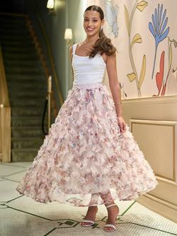 Yumi Floral Ruffle Mesh Midi Skirt, Ivory, Ivory