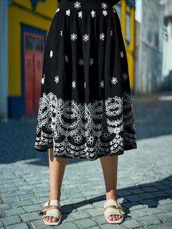 Yumi Embroidered Floral Midi Skirt, Black - view 2, Black