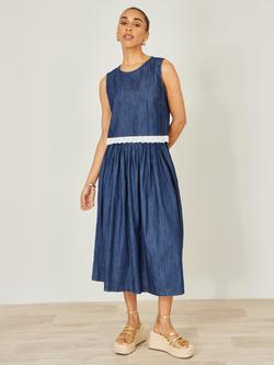 Yumi Denim Midi Skirt, Blue, Blue