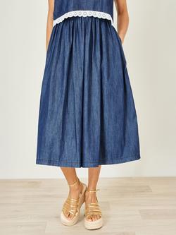 Yumi Denim Midi Skirt, Blue - view 2, Blue