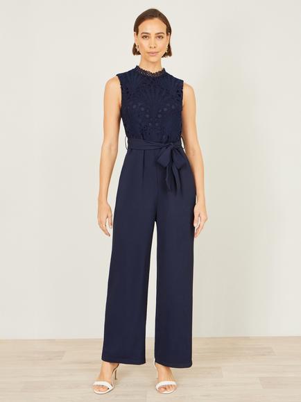 Yumi Lace Sleeveless Jumpsuit, Ivory, Navy