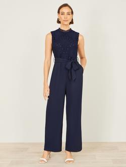 Yumi Lace Sleeveless Jumpsuit, Navy - view 2, Navy
