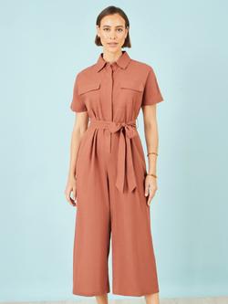 Yumi Utility Wide Leg Jumpsuit, Brown, Brown