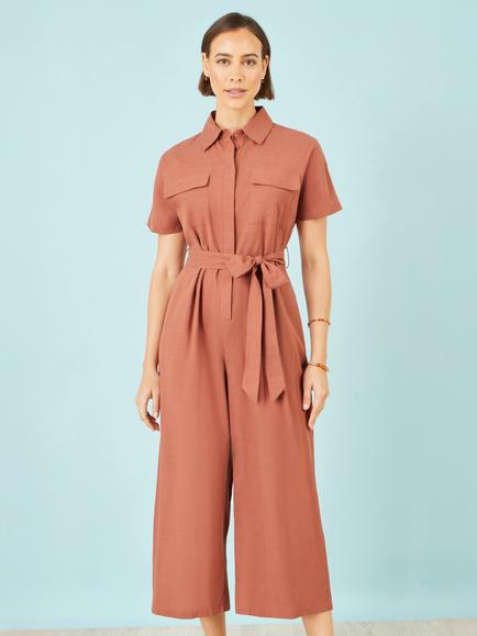 Yumi Utility Relaxed Fit Jumpsuit, Brown