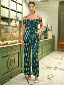 Yumi Spot Bardot Jumpsuit, Green - view 2, Green