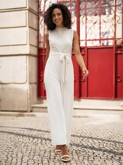 Yumi Lace Sleeveless Jumpsuit, Ivory, Ivory