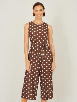 Yumi Polka Dot Tie Waist Jumpsuit, Brown, Brown