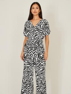 Yumi Zebra Print Wide Leg Jumpsuit, Black - view 2, Black