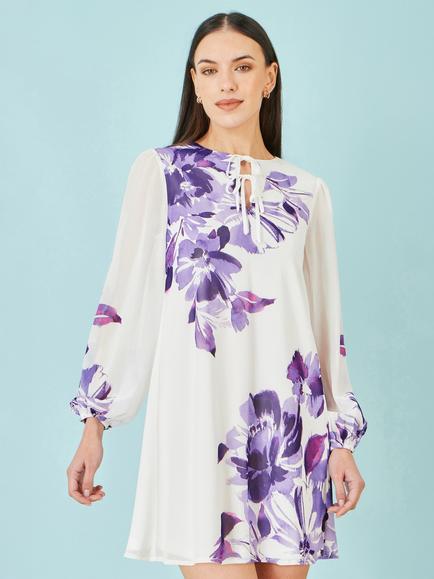Yumi Floral Placement Mini Tunic Dress, Purple, Purple