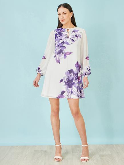 Yumi Floral Placement Mini Tunic Dress, Purple - view 2, Purple
