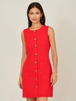 Yumi Button Front Sleeveless Shift Dress, Red, Red