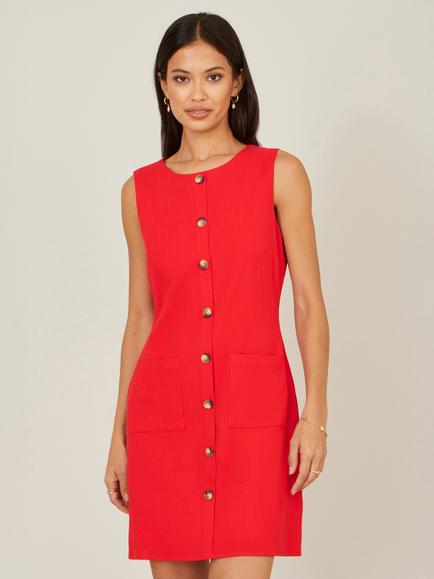 Yumi Button Front Sleeveless Shift Dress, Red