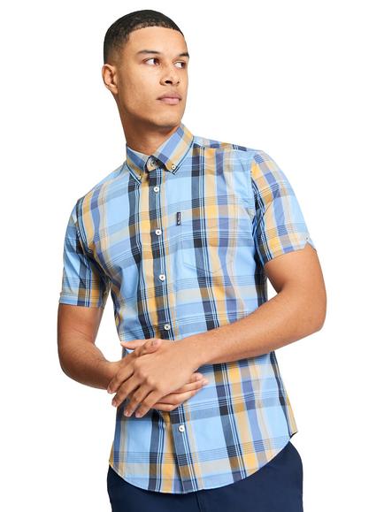 Ben Sherman Cotton Check Short Sleeve Shirt, Lake Blue, Lake Blue