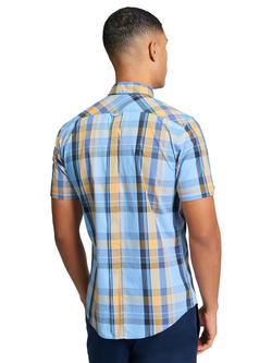 Ben Sherman Cotton Check Short Sleeve Shirt, Lake Blue - view 2, Lake Blue
