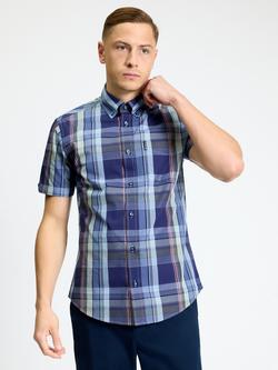Ben Sherman Cotton Block Check Short Sleeve Shirt, Twilight Denim, Twilight Denim