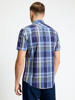 Ben Sherman Cotton Block Check Short Sleeve Shirt, Twilight Denim - view 2, Twilight Denim