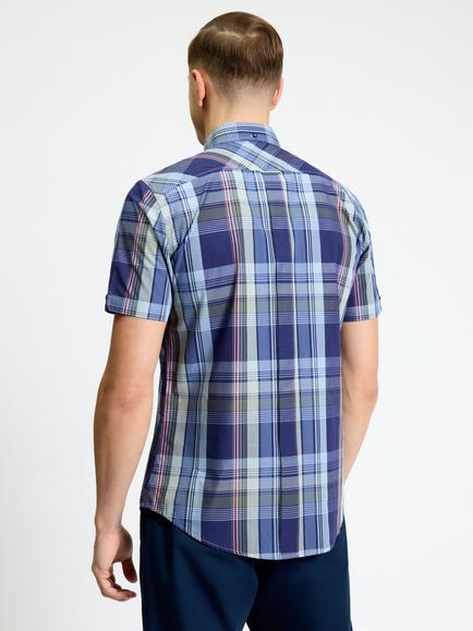 Ben Sherman Cotton Block Check Short Sleeve Shirt, Twilight Denim - view 2, Twilight Denim