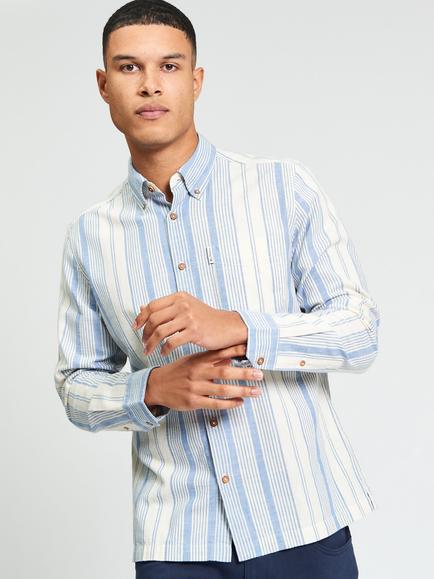 Ben Sherman Chambray Stripe Long Sleeve Shirt, Indigo/White, Indigo/White