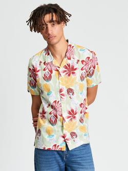 Ben Sherman Cactus Print Short Sleeve Cotton Shirt, Ivory, Ivory