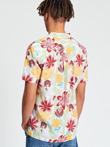 Ben Sherman Cactus Print Short Sleeve Cotton Shirt, Ivory - view 2, Ivory