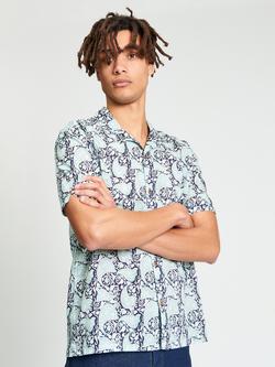 Ben Sherman Cotton Paisley Print Short Sleeve Shirt, Turquoise, Turquoise