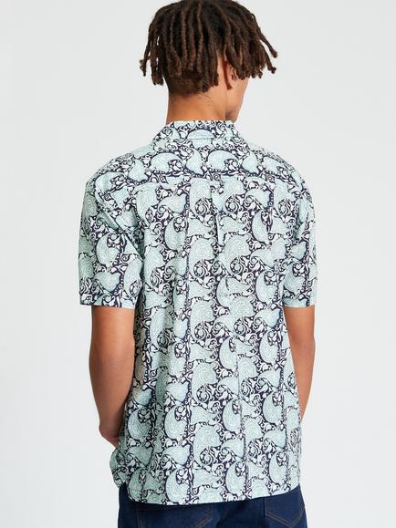 Ben Sherman Cotton Paisley Print Short Sleeve Shirt, Turquoise - view 2, Turquoise