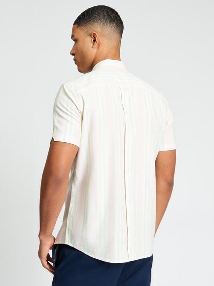 Ben Sherman Cotton Block Oxford Stripe Short Sleeve Shirt, Blush Pink/Multi - view 2, Blush Pink/Multi