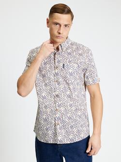 Ben Sherman Cotton Leaf Print Short Sleeve Shirt, Oyster White, Oyster White