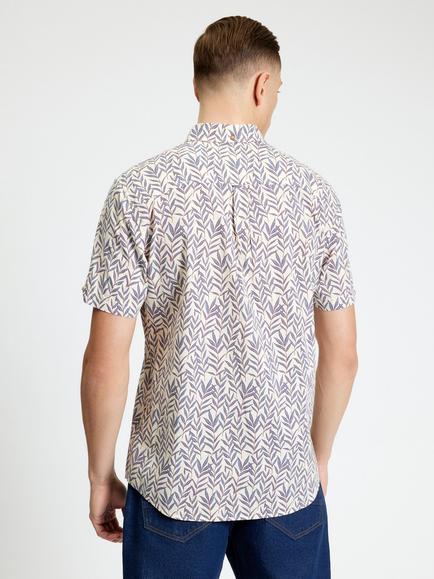 Ben Sherman Cotton Leaf Print Short Sleeve Shirt, Oyster White - view 2, Oyster White