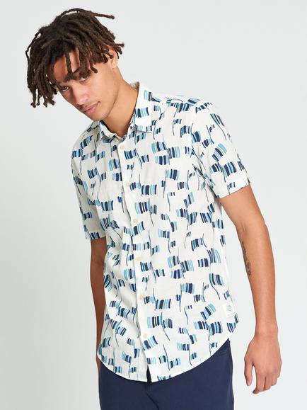 Ben Sherman Abstract FIag Short Sleeve Cotton Shirt, Ivory, Ivory