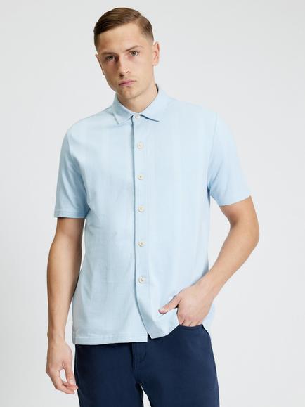 Ben Sherman Vertical Textured Pique Short Sleeve Shirt, Powder Blue, Powder Blue