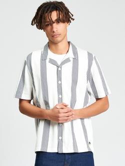 Ben Sherman Striped Textured Cotton Short Sleeve Polo Shirt, Snow White/Blue, Snow White/Blue