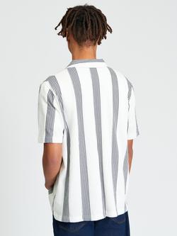 Ben Sherman Striped Textured Cotton Short Sleeve Polo Shirt, Snow White/Blue - view 2, Snow White/Blue