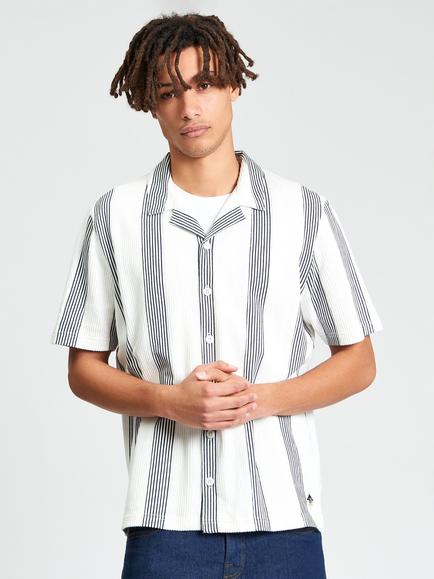 Ben Sherman Striped Textured Cotton Short Sleeve Polo Shirt, Snow White/Blue - view 2, Snow White/Blue