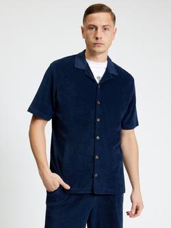 Ben Sherman Short Sleeve Button Through Towelling Cotton Polo Shirt, Dark Navy, Dark Navy