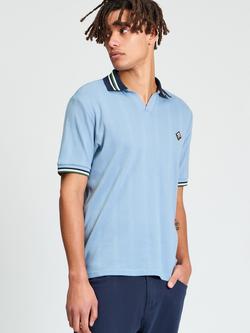 Ben Sherman Cotton Trim Block Open Neck Polo Top, Denim, Denim