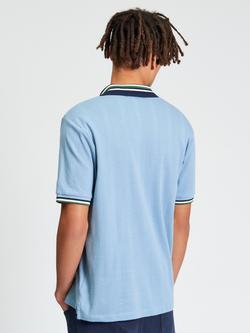 Ben Sherman Cotton Trim Block Open Neck Polo Top, Denim - view 2, Denim