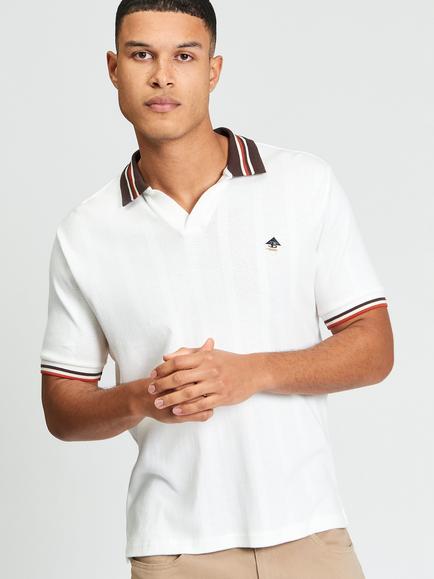 Ben Sherman Cotton Trim Block Open Neck Polo Top, Snow White, Snow White