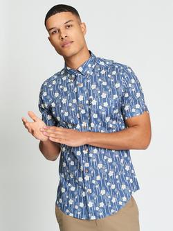 Ben Sherman Cotton Floral Bamboo Print Short Sleeve Shirt, Indigo, Indigo