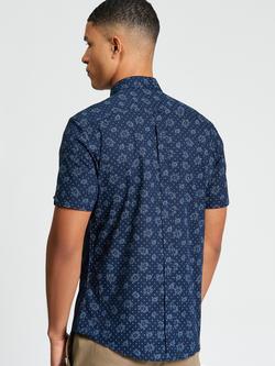 Ben Sherman Cotton Floral Geo Print Short Sleeve Shirt, Dark Navy - view 2, Dark Navy