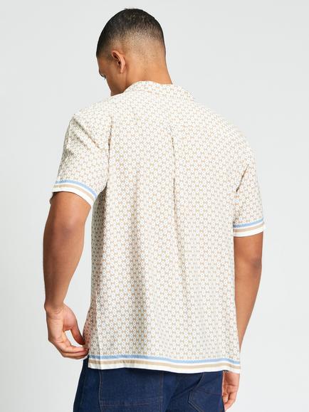 Ben Sherman Geo Border Short Sleeve Shirt, Sand - view 2, Sand