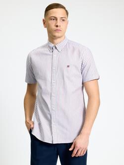 Ben Sherman Cotton Oxford Stripe Short Sleeve Shirt, Cherry, Cherry