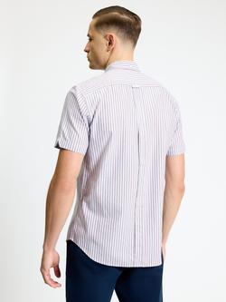 Ben Sherman Cotton Oxford Stripe Short Sleeve Shirt, Cherry - view 2, Cherry