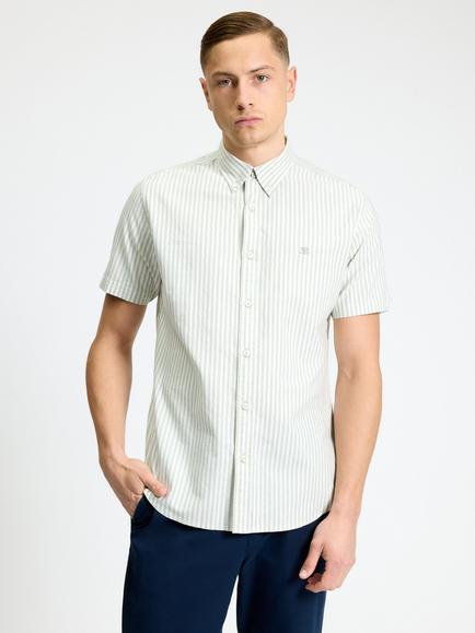 Ben Sherman Short Sleeve Striped Oxford Cotton Shirt, Sage, Sage