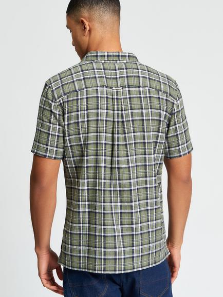 Ben Sherman Textured Check Short Sleeve Shirt, Olive/Multi - view 2, Olive/Multi